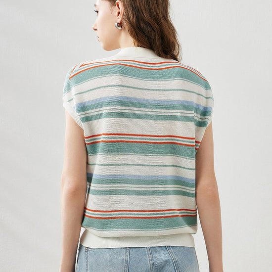 COMOBOCA Women's Striped Knit Polo T-Shirt