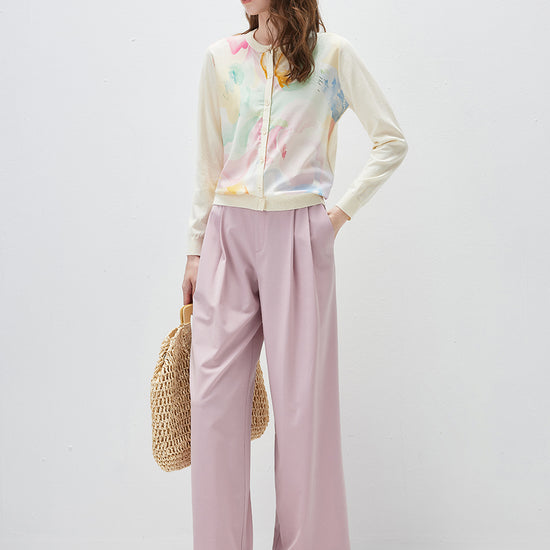 COMOBOCA Women's Floral Print Panel Knit Cardigan