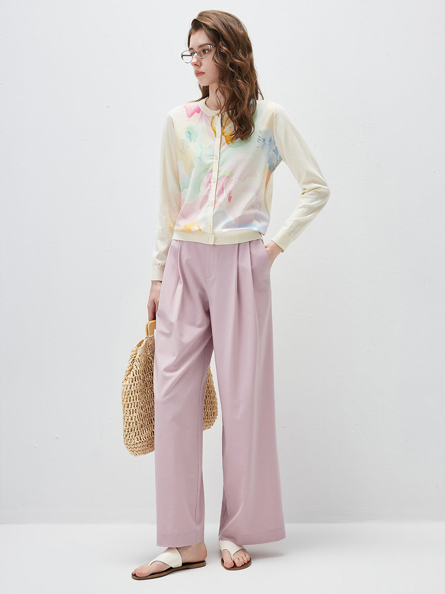 COMOBOCA Women's Floral Print Panel Knit Cardigan