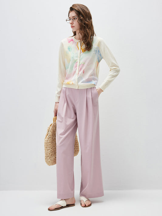 COMOBOCA Women's Floral Print Panel Knit Cardigan