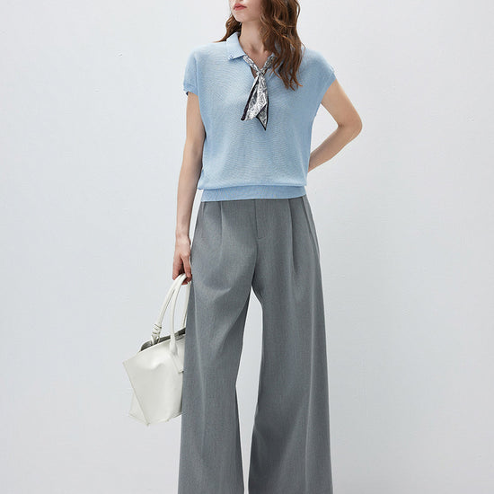 COMOBOCA Women's Paisley Scarf Polo Collar Waffle Knit T-Shirt