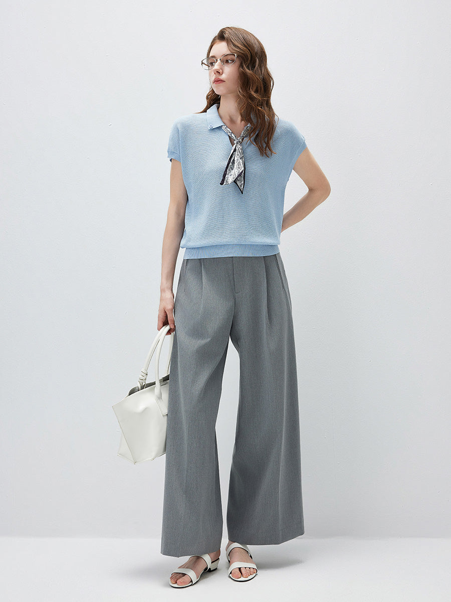 COMOBOCA Women's Paisley Scarf Polo Collar Waffle Knit T-Shirt