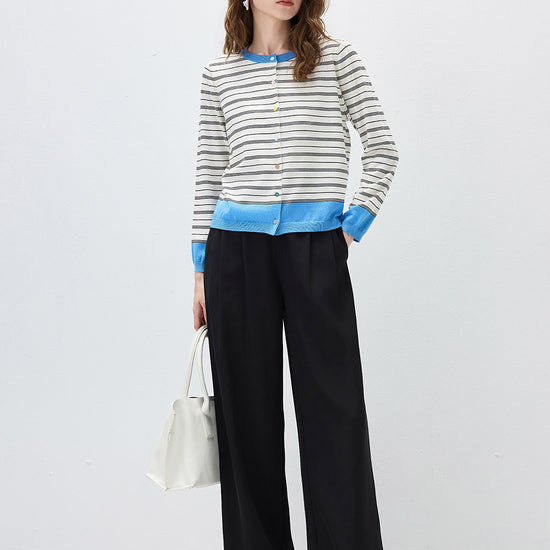 COMOBOCA Women's Striped Color Block Button Front Cardigan