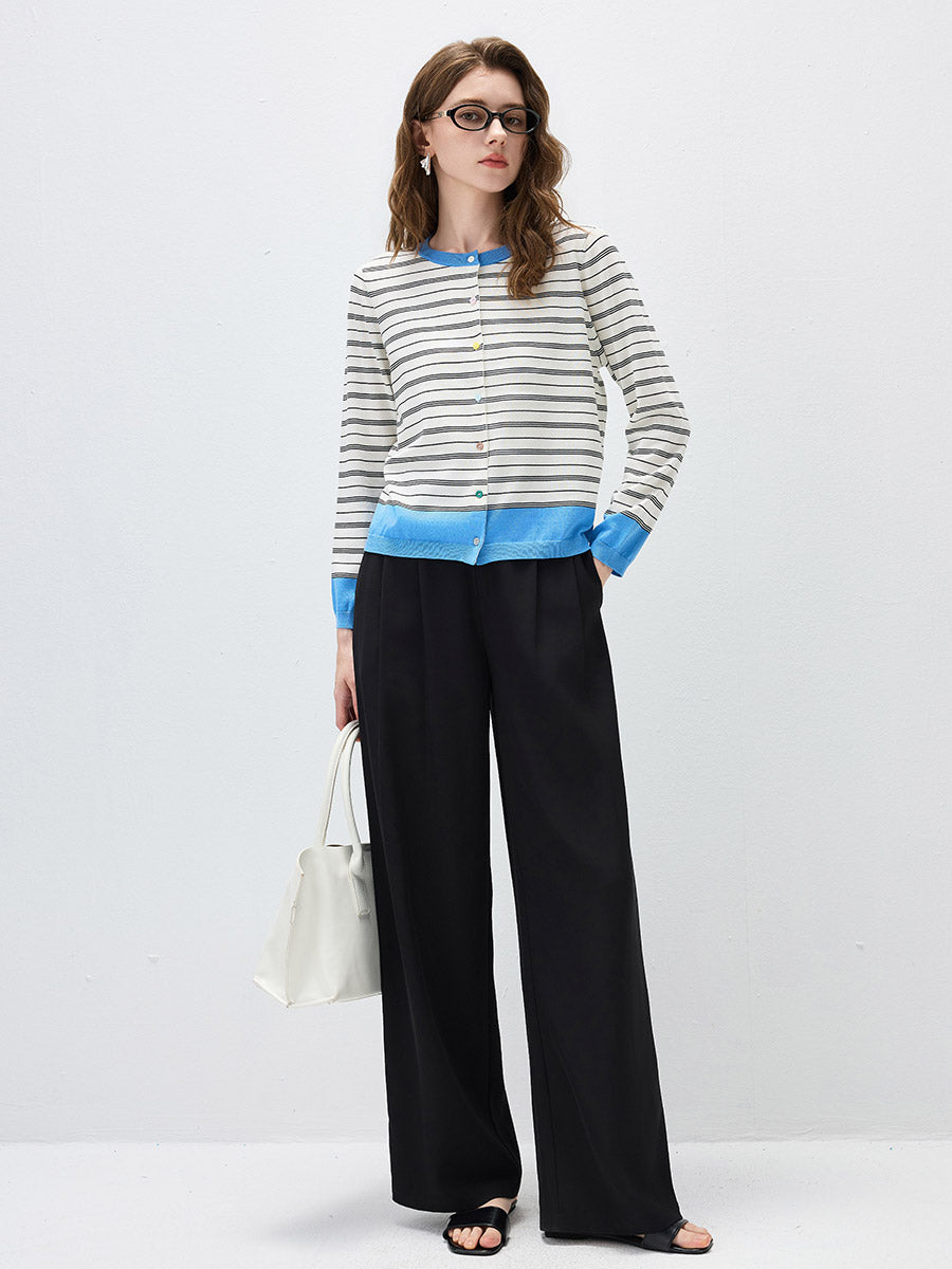 COMOBOCA Women's Striped Color Block Button Front Cardigan