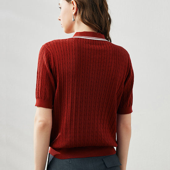 COMOBOCA Women's Cable Knit Polo T-Shirt