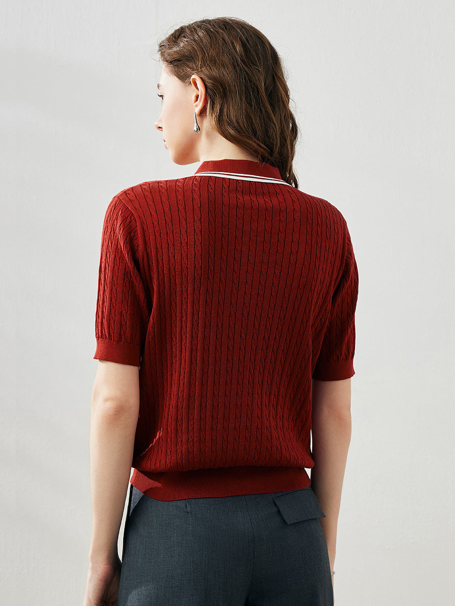 COMOBOCA Women's Cable Knit Polo T-Shirt