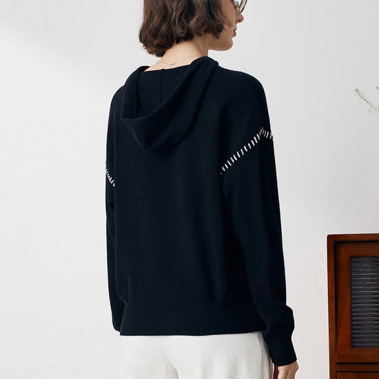 COMOBOCA 100% Cashmere Women's Flower Embroidered Hoodie