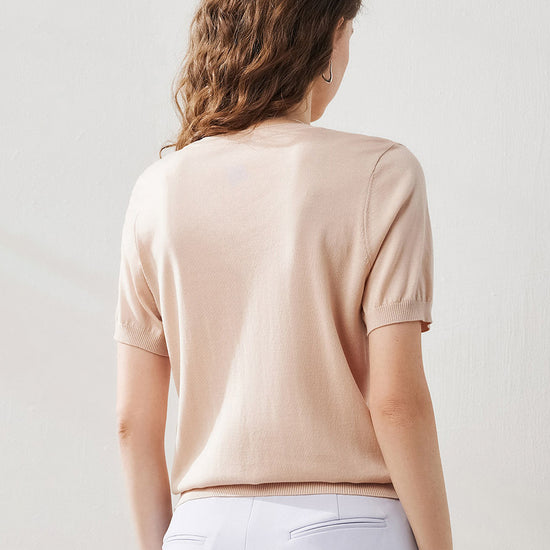COMOBOCA Women's V-Neck Knit T-Shirt