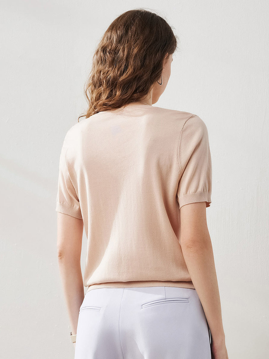 COMOBOCA Women's V-Neck Knit T-Shirt