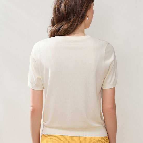 COMOBOCA Women's Lyocell V-Neck Ribbed Knit T-Shirt