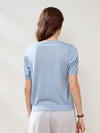 COMOBOCA Women's Lyocell V-Neck Ribbed Knit T-Shirt