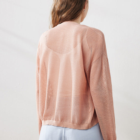 COMOBOCA Women's Open Front Mesh Knit Cardigan