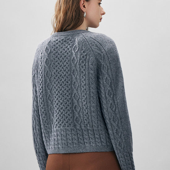 COMOBOCA 100% Wool Women's Cable Knit Button Cardigan