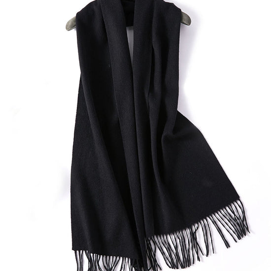COMOBOCA Black 100% Wool Fringe Versatile Scarf