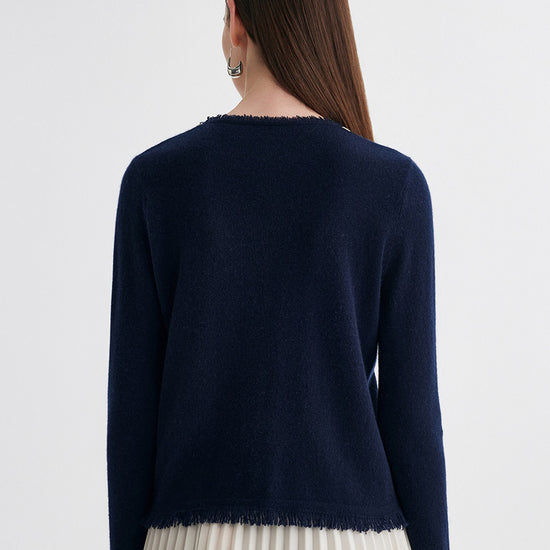 COMOBOCA 100% Cashmere Women's Fringed Hem Floral Sweater