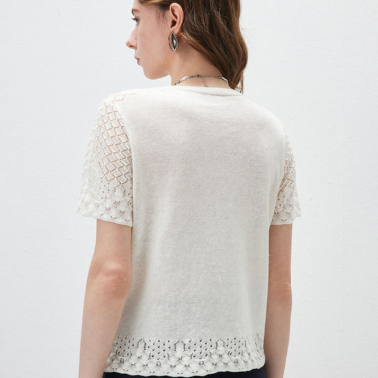 COMOBOCA Women's Lace Trim Knit T-Shirt