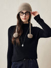 COMOBOCA 100% Cashmere Women's Ear Flap Beanie with Pom-Poms