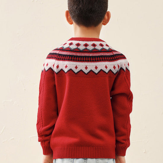 COMOBOCA 100% Wool Kids' Vintage Fair Isle Knit Sweater
