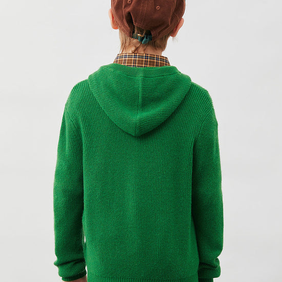 COMOBOCA 100% Wool Kids' Ribbed Zip Up Hooded Cardigan