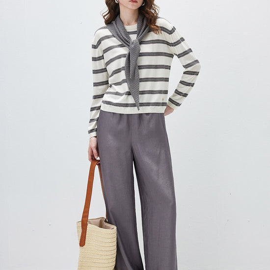 COMOBOCA Women's Striped Round Neck Knit Sweater