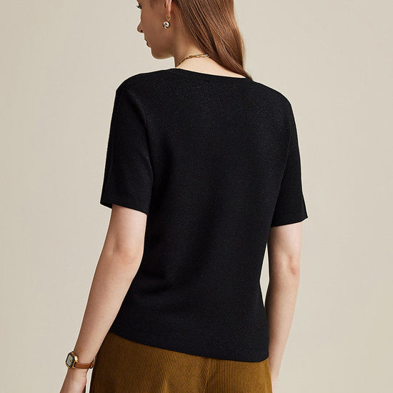 COMOBOCA Women's Wool Worsted Center Seam Knit T-shirt