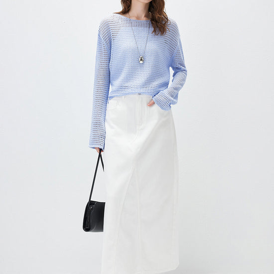 COMOBOCA Women's Sheer Mesh Knit Overpull Top