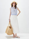 Women's Linen Blend Crew Neck Pointelle Knit Sleeveless Vest