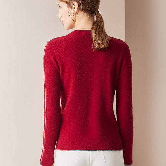 COMOBOCA 100% Cashmere Women's Sweater with Built-in Collar