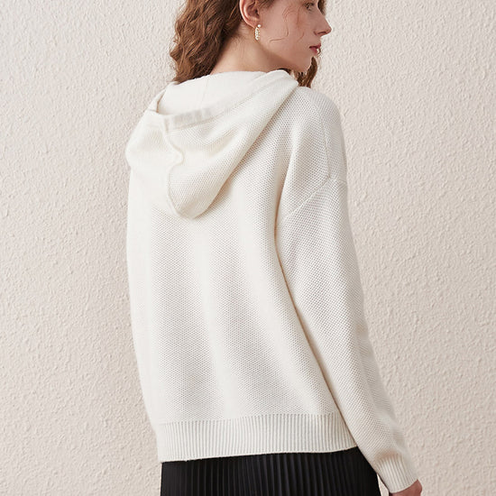 COMOBOCA 100% Wool Women's Sweater Casual Knit Hoodie