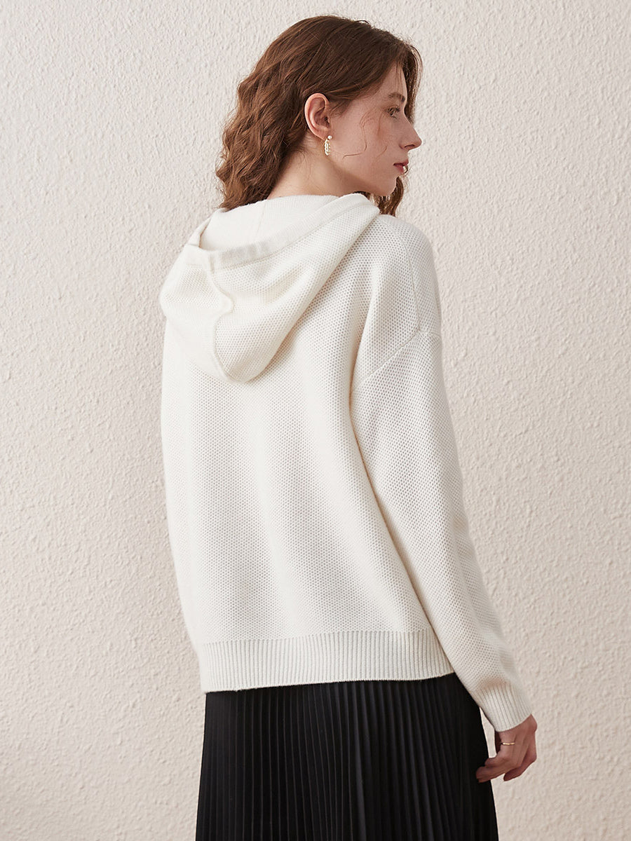 COMOBOCA 100% Wool Women's Sweater Casual Knit Hoodie