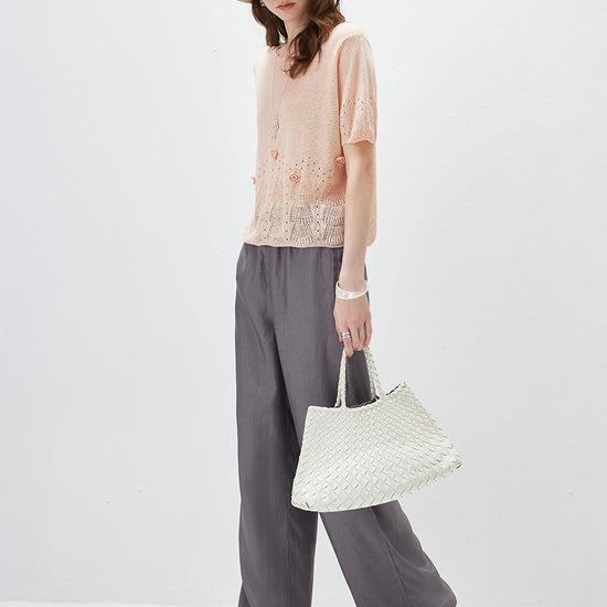 COMOBOCA Women's Sheer Openwork Knit T-Shirt