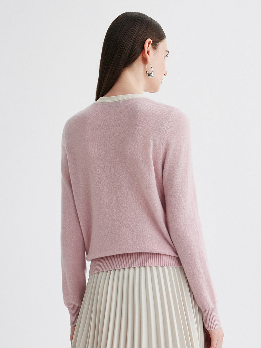 COMOBOCA 100% Cashmere Women's Contrast Trim Button Front Sweater