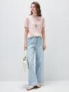 Women's crew neck short-sleeve knitted T-shirt with embroidery