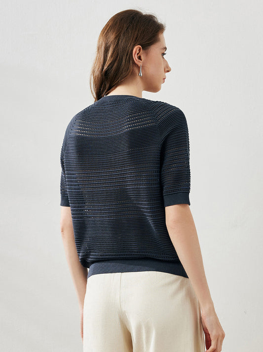 COMOBOCA Women's Ribbed Perforated T-Shirt