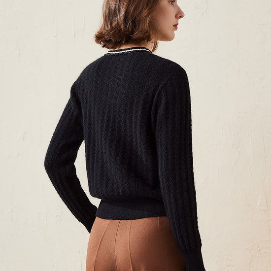 COMOBOCA 100% Cashmere Women's Pocket Faux Cardigan Sweater