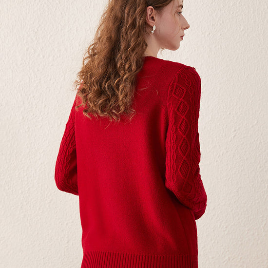 COMOBOCA 100% Wool Women's Cable Knit Sweater