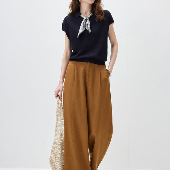 COMOBOCA Women's Paisley Scarf Polo Collar Waffle Knit T-Shirt