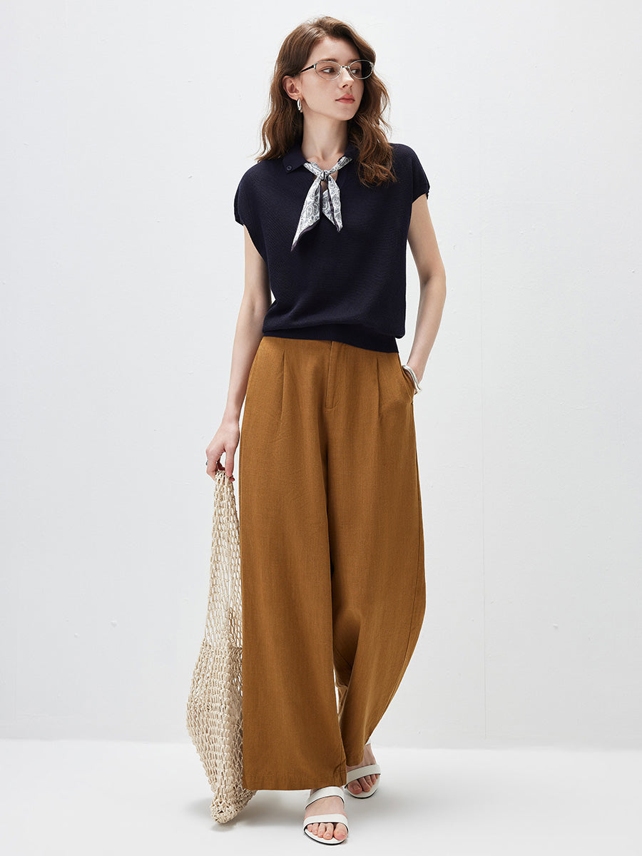 COMOBOCA Women's Paisley Scarf Polo Collar Waffle Knit T-Shirt