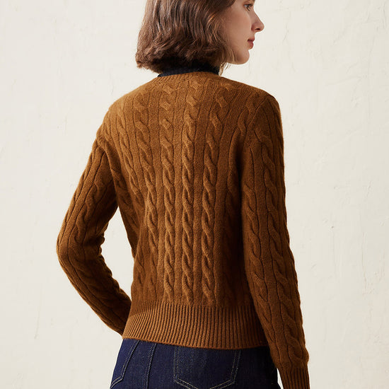 COMOBOCA 100% Cashmere Women's Cable Knit Button Cardigan