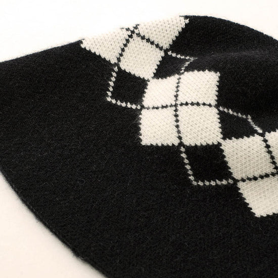 COMOBOCA 100% Cashmere Women's Argyle Pattern Knit Bucket Hat