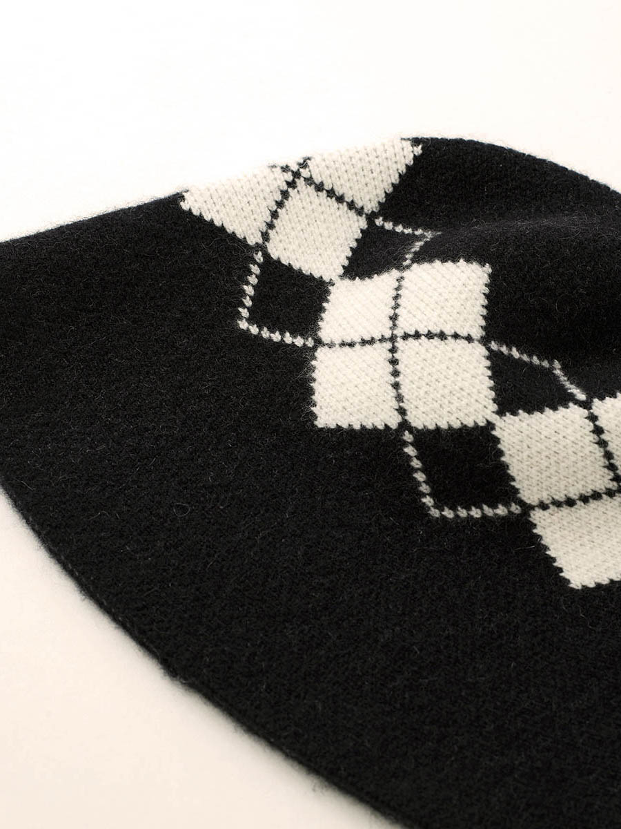 COMOBOCA 100% Cashmere Women's Argyle Pattern Knit Bucket Hat