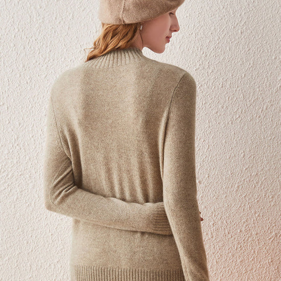 COMOBOCA 100% Cashmere Mock Neck Ribbed Knit Sweater