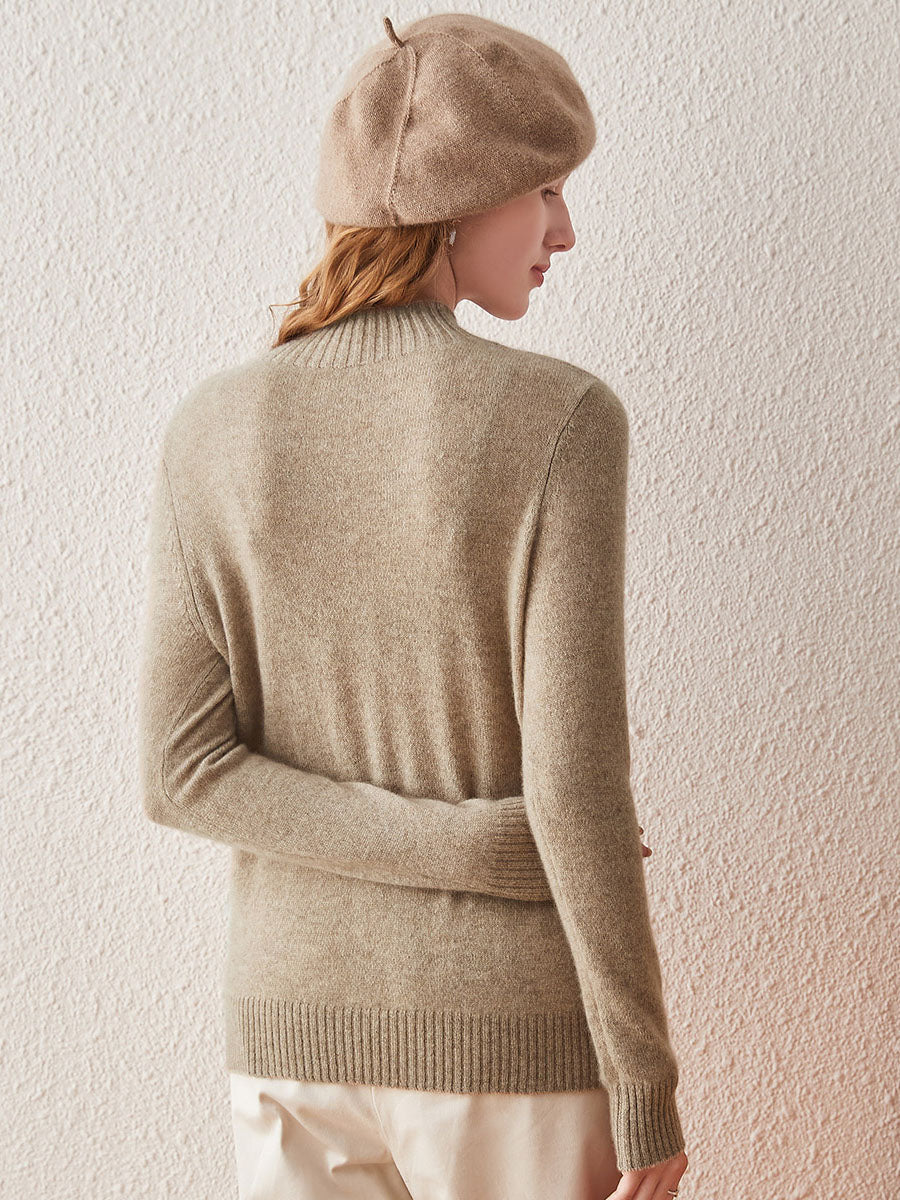 COMOBOCA 100% Cashmere Mock Neck Ribbed Knit Sweater