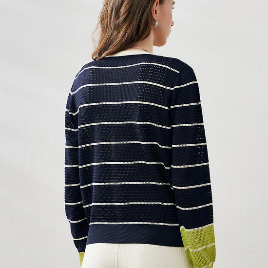 COMOBOCA Women's Striped Ribbed Button Down Cardigan