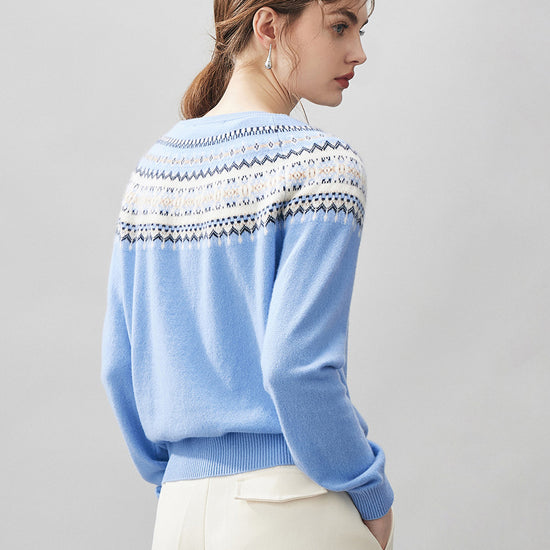 COMOBOCA 100% Cashmere Women's Fair Isle Cardigan Sweater