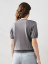 COMOBOCA Women's Lyocell V-Neck Ribbed Knit T-Shirt