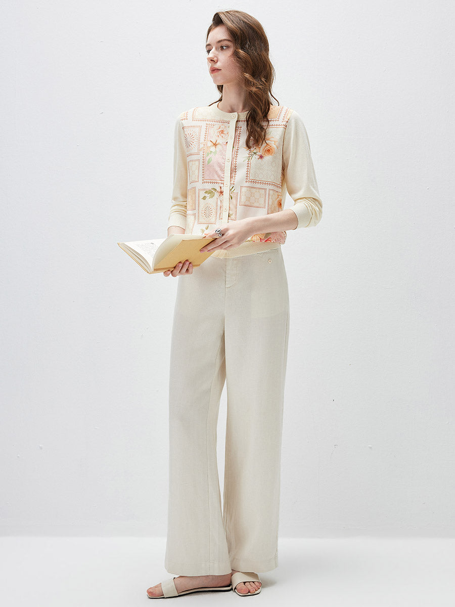 COMOBOCA Women's Printed Panel Knit Cardigan