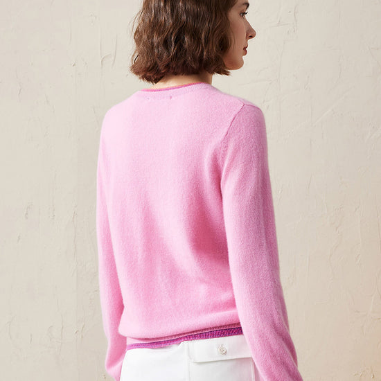 COMOBOCA 100% Cashmere Women's Color Accented Knit Pullover Sweater