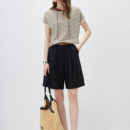 COMOBOCA Women's Striped Contrast Hooded Knit T-Shirt