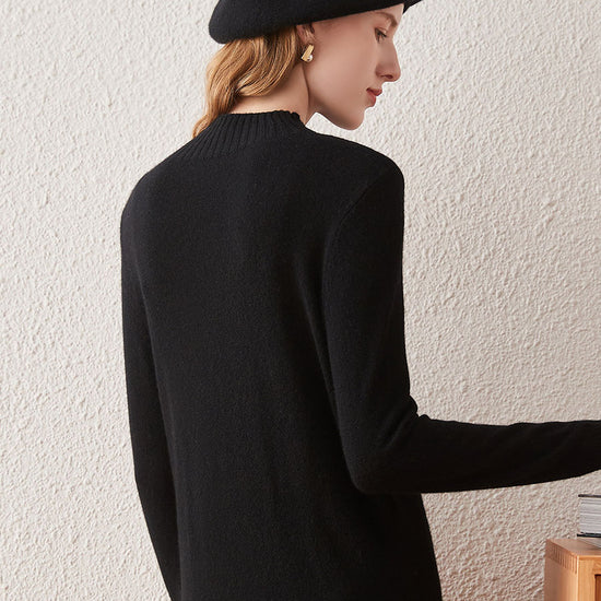 COMOBOCA 100% Cashmere Mock Neck Ribbed Knit Sweater